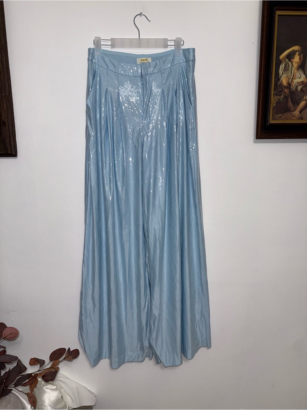 Maeve Light Blue Wide Leg Sequin Pants
